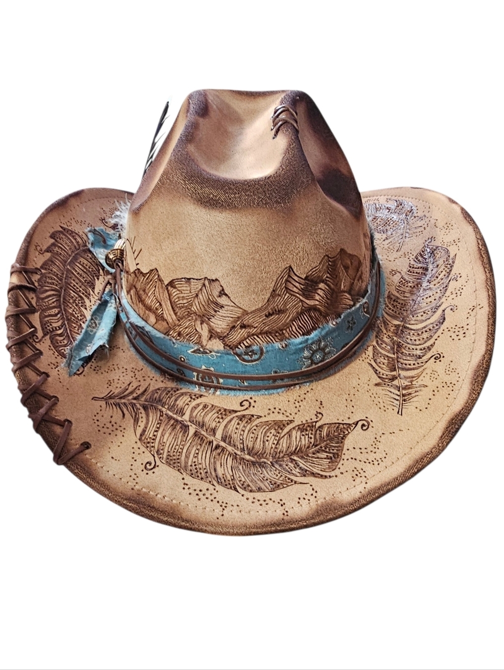 New - Custom Hand Burned Cowboy Hat